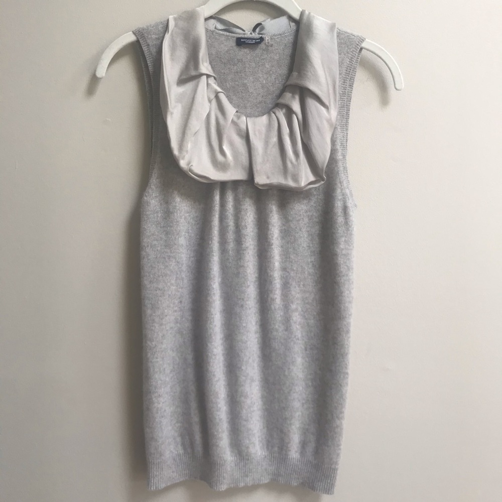 Magaschoni Grey Cashmere Sleeveless Silk Bib Sweater Size Small